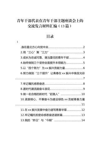 青年干部代表在青年干部主题座谈会上的交流发言材料汇编（13篇）.docx