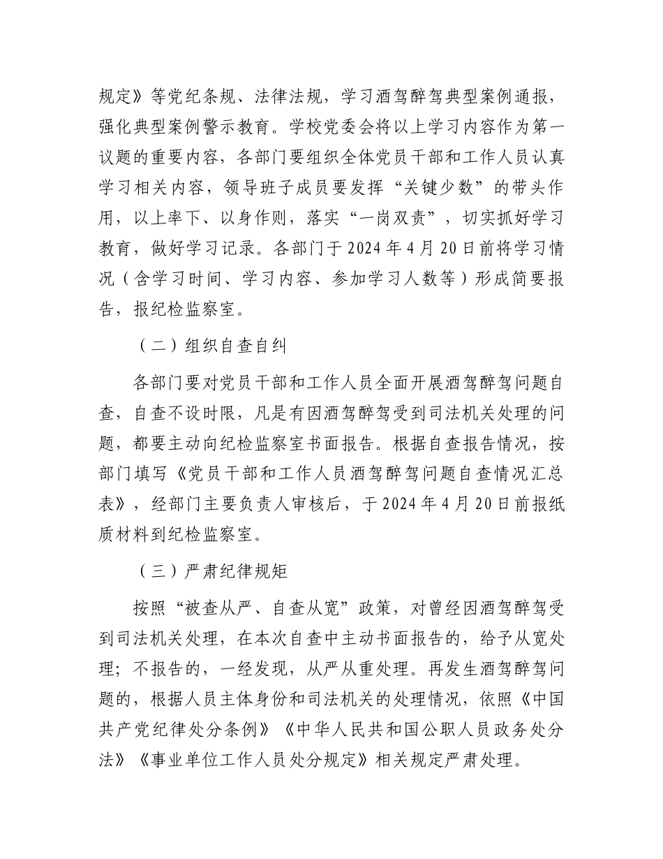 关于落实《关于进一步严明纪律要求严禁党员干部和工作人员酒驾醉驾的通知》的工作方案.docx_第2页