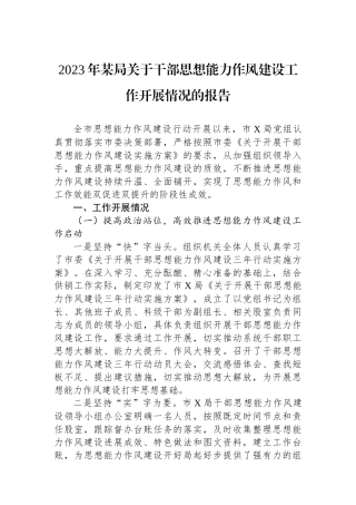 2023年某局关于干部思想能力作风建设工作开展情况的报告.docx