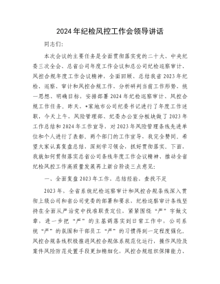 2024年纪检风控工作会领导讲话.docx