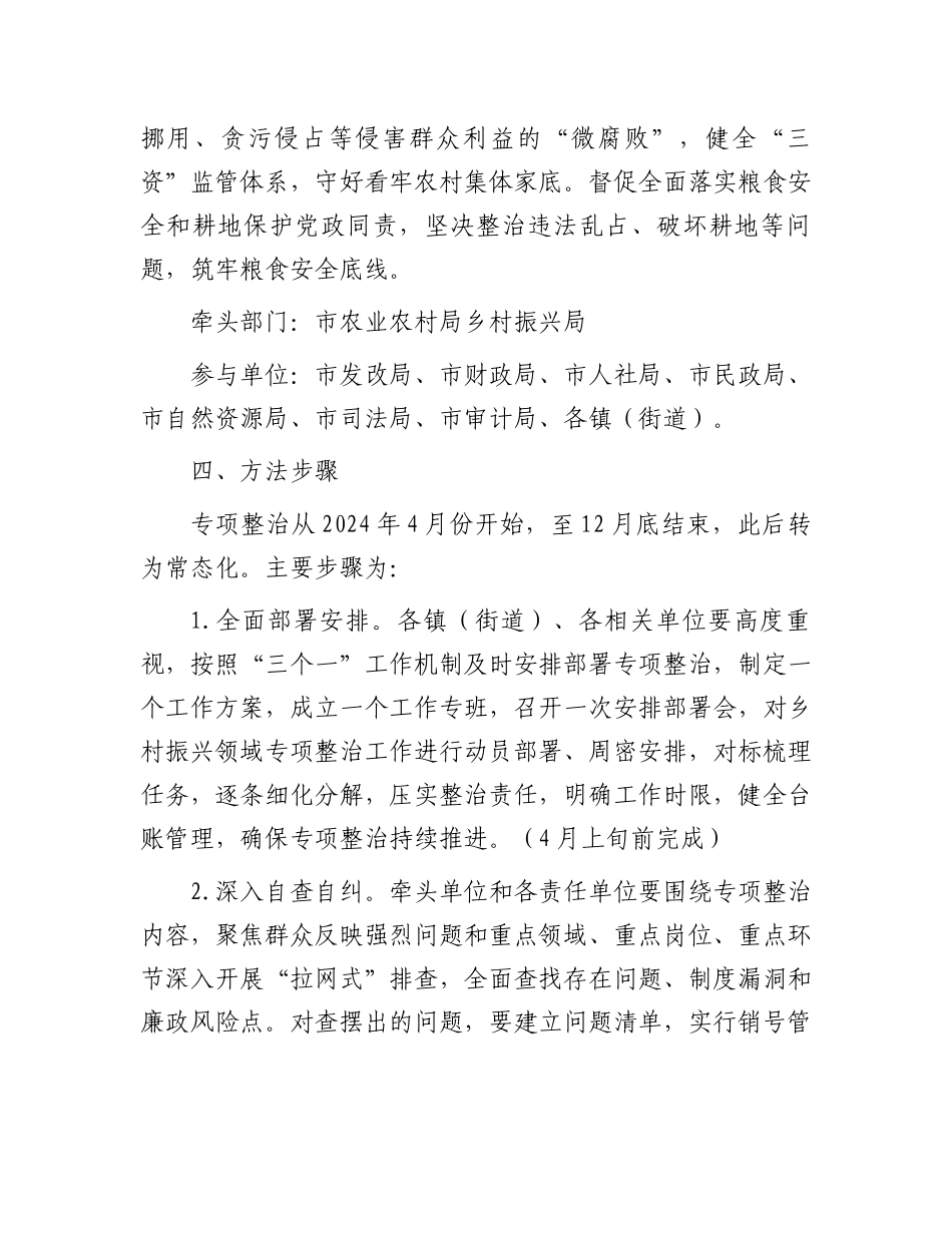 市2024年深入开展乡村振兴领域群众身边腐败和作风问题专项整治工作方案.docx_第3页
