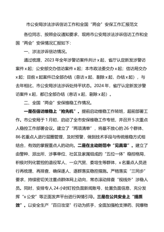 市公安局涉法涉诉信访工作和全国“两会”安保工作汇报范文.docx