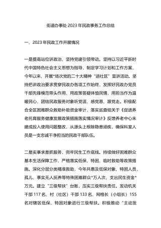 街道办事处2023年民政事务工作总结.docx