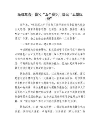 经验交流：强化“五个意识”建设“五型组织”.docx