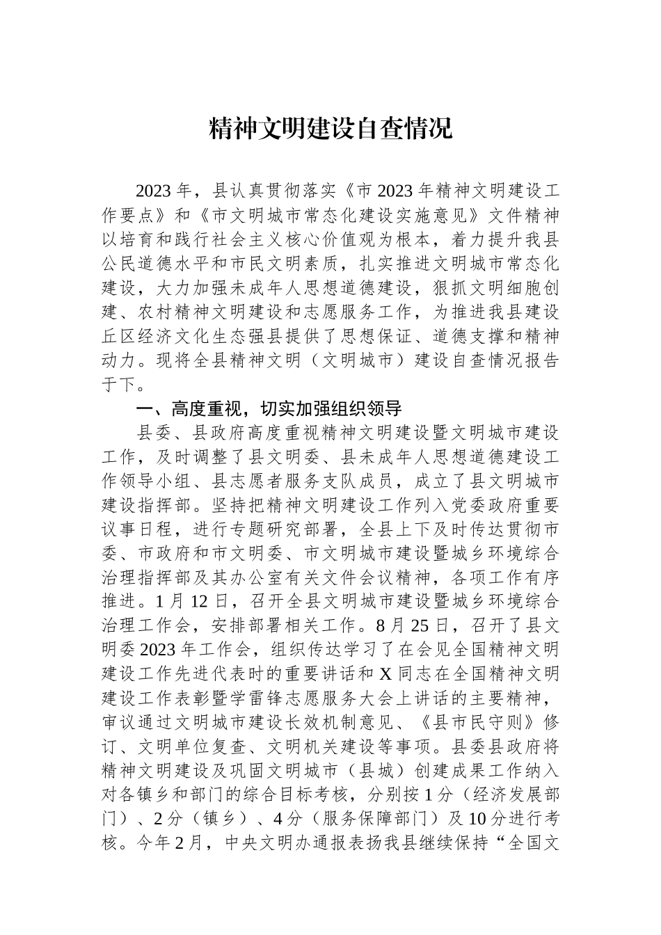 精神文明建设自查情况.docx_第1页