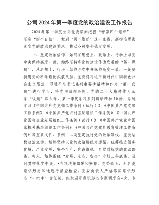 公司2024年第一季度党的政治建设工作报告.docx