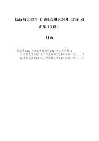 民政局2023年工作总结和2024年工作计划汇编（3篇）.docx