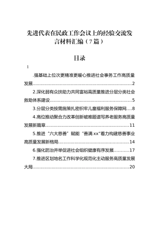 先进代表在民政工作会议上的经验交流发言材料汇编（7篇）.docx