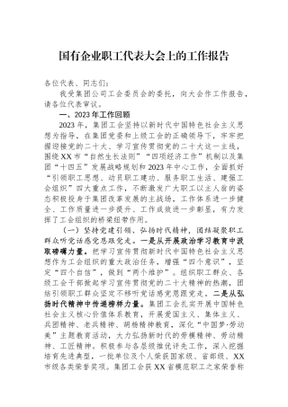 国有企业职工代表大会上的工作报告.docx