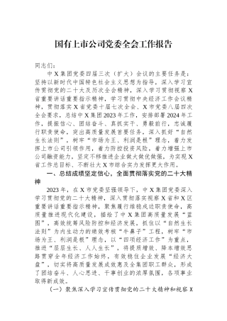 国有上市公司党委全会工作报告.docx
