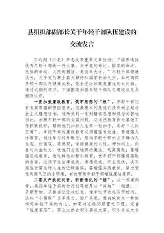 县组织部副部长关于年轻干部队伍建设的交流发言.docx