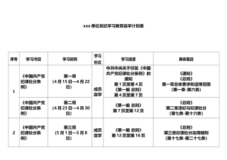 xxx单位成员党纪学习教育自学计划表.docx