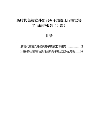 新时代高校党外知识分子统战工作研究等工作调研报告（2篇）.docx
