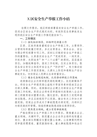 X区安全生产举报工作小结.docx
