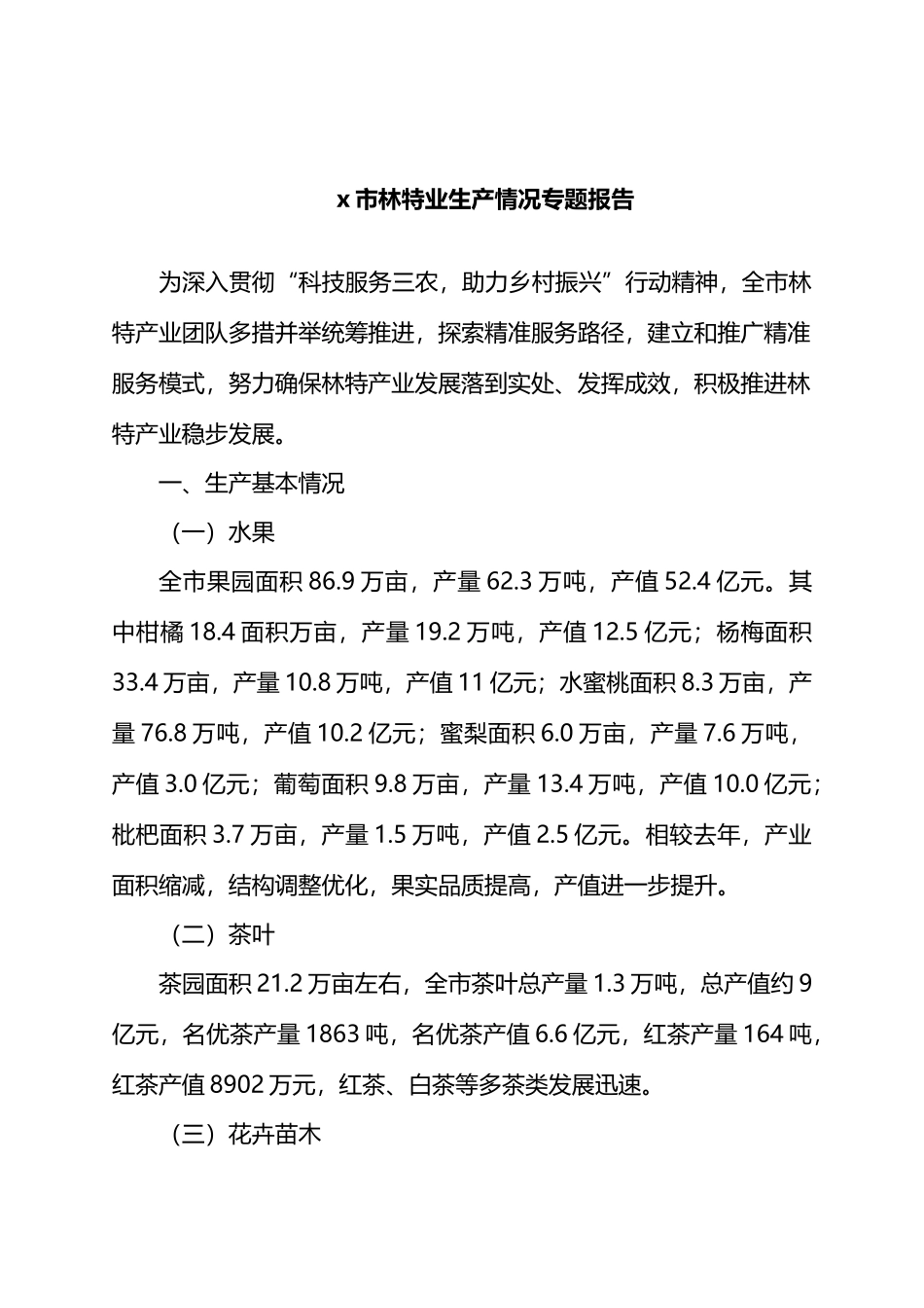X市林特业生产情况专题报告.docx_第1页