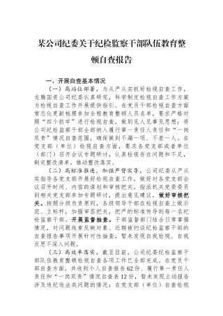 某公司纪委关于纪检监察干部队伍教育整顿自查报告.docx