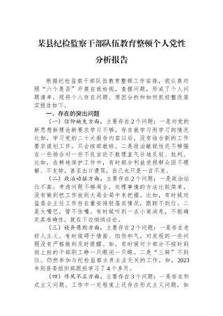 某县纪检监察干部队伍教育整顿个人党性分析报告.docx