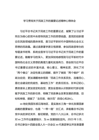 学习贯彻关于民政工作的重要论述精神心得体会.docx