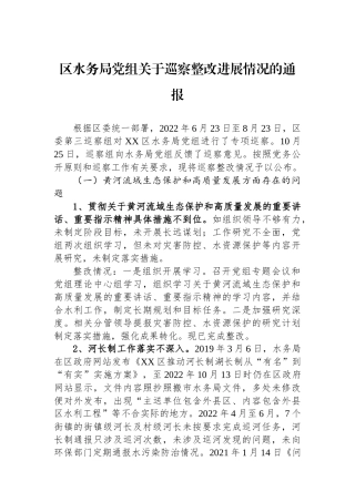区水务局党组关于巡察整改进展情况的通报.docx