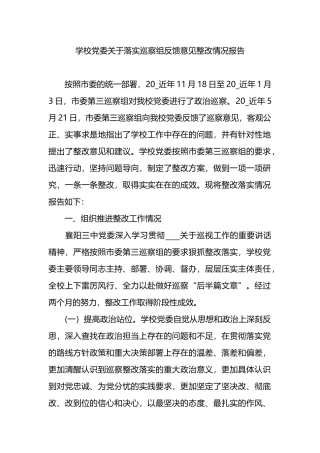 学校党委关于落实巡察组反馈意见整改情况报告.docx