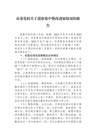 市委党校关于巡察集中整改进展情况的报告.docx