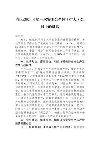 在xx2024年第一次安委会全体（扩大）会议上的讲话.docx