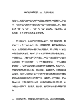 在机构改革动员大会上的表态发言.docx