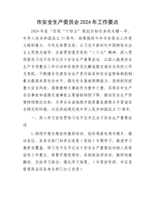 市安全生产委员会2024年工作要点.docx