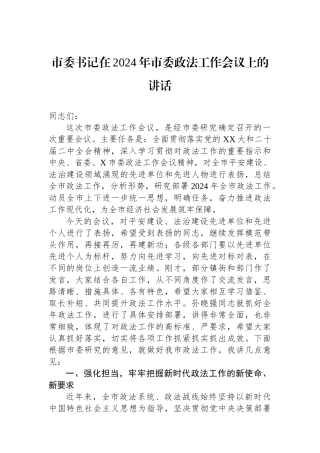 市委书记在2024年市委政法工作会议上的讲话.docx