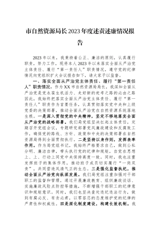 市自然资源局长2023年度述责述廉情况报告.docx