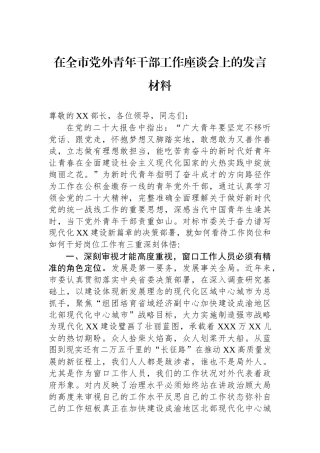 在全市党外青年干部工作座谈会上的发言材料.docx
