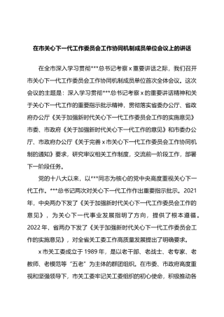 在市关心下一代工作委员会工作协同机制成员单位会议上的讲话.docx