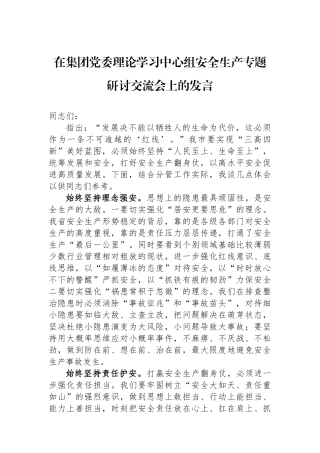 在集团党委理论学习中心组安全生产专题研讨交流会上的发言.docx