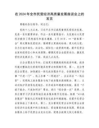 在2024年全市民营经济高质量发展座谈会上的发言.docx