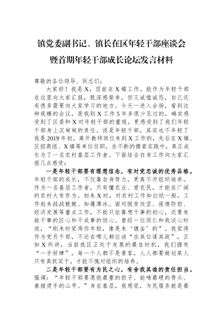 镇党委副书记、镇长在区年轻干部座谈会暨首期年轻干部成长论坛发言材料.docx