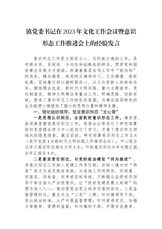 镇党委书记在2023年文化工作会议暨意识形态工作推进会上的经验发言.docx