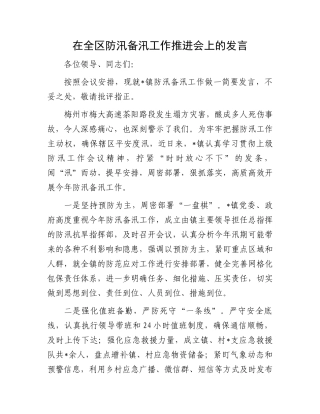 在全区防汛备汛工作推进会上的发言.docx