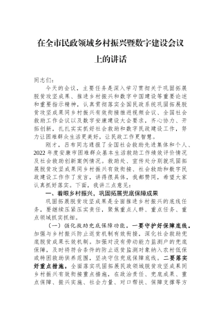 在全市民政领域乡村振兴暨数字建设会议上的讲话.docx