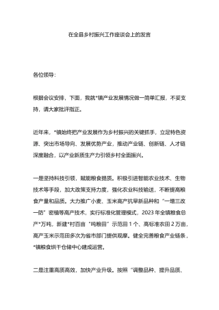 在全县乡村振兴工作座谈会上的发言.docx