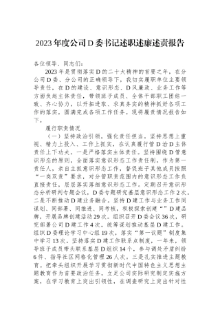 2023年度公司党委书记述职述廉述责报告.docx