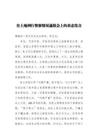 在土地例行督察情况通报会上的表态发言.docx