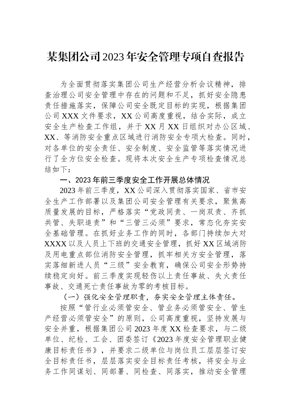 某集团公司2023年安全管理专项自查报告.docx_第1页