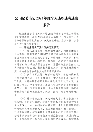公司纪委书记2023年度个人述职述责述廉报告.docx