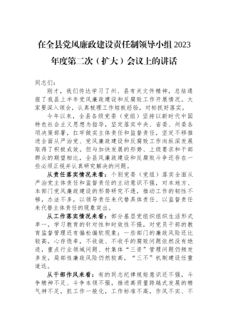 在全县党风廉政建设责任制领导小组2023年度第二次（扩大）会议上的讲话.docx
