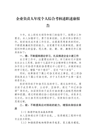 企业负责人年度个人综合考核述职述廉报告.docx
