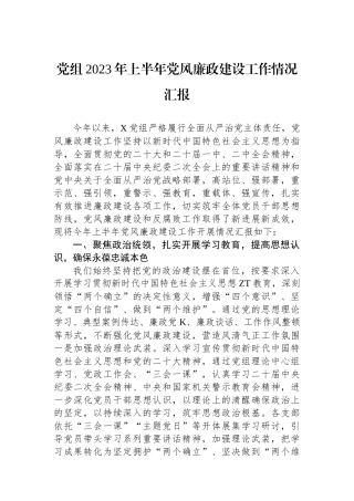 党组2023年上半年党风廉政建设工作情况汇报.docx
