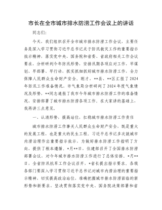 市长在全市城市排水防涝工作会议上的讲话.docx