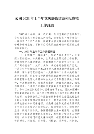 公司2023年上半年党风廉政建设和反腐败工作总结.docx