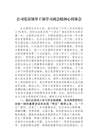 公司党员领导干部学习两会精神心得体会.docx