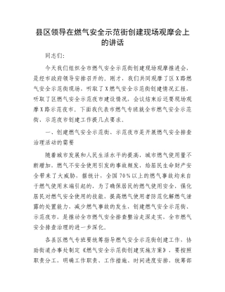 县区领导在燃气安全示范街创建现场观摩会上的讲话.docx